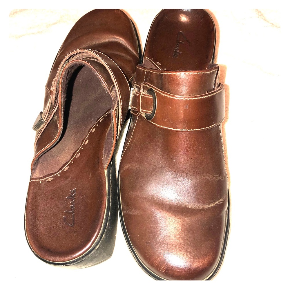 Clark’s clog mule leather brown shoes